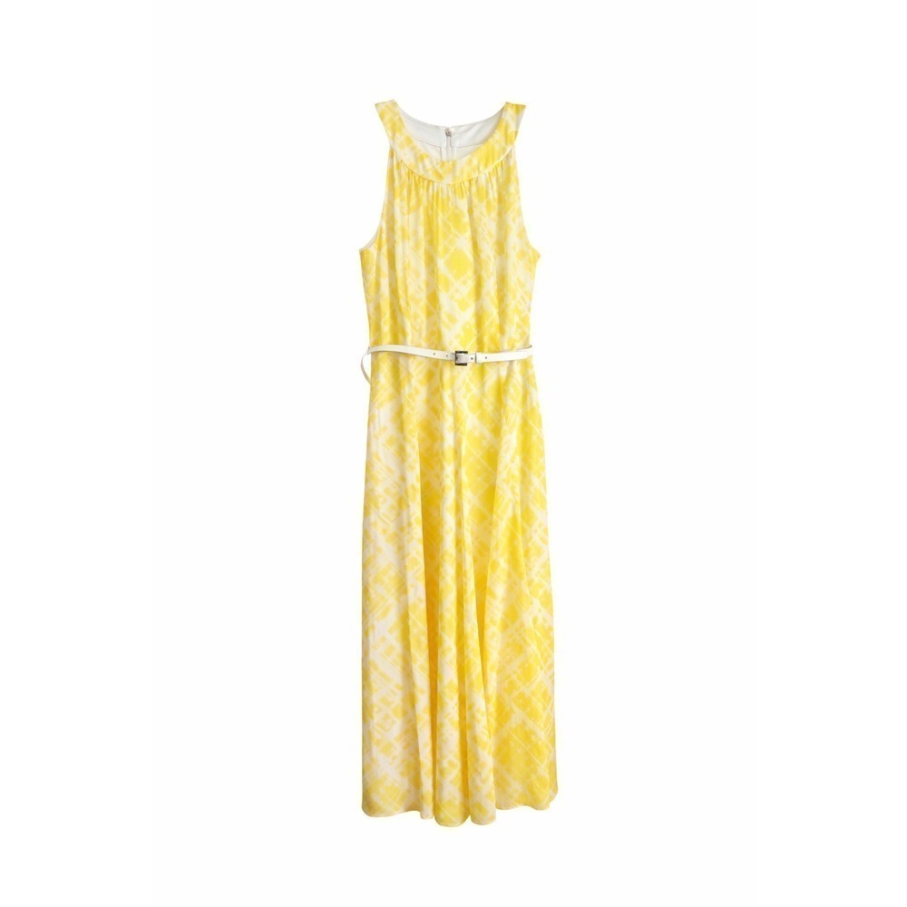 Tommy Hilfiger Yellow & White Halter Dress – Size 8 – Fully Lined